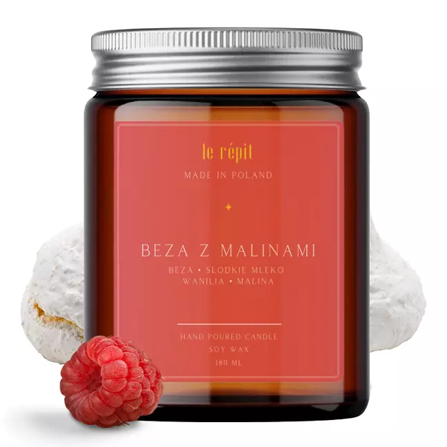 Świeca sojowa zapachowa Beza z Malinami 180 ml
